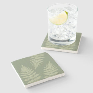 Woodland Fern Leves Custom Background Colours Stone Coaster