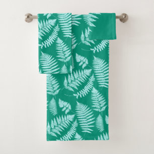 Woodland Fern Pattern, Aqua and Turquoise Bath Towel Set
