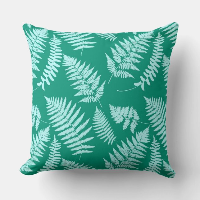 Woodland Fern Pattern, Aqua and Turquoise Cushion (Front)