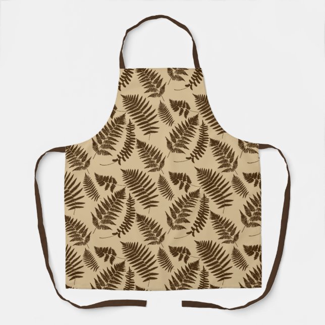 Woodland Fern Pattern, Beige and Dark Brown Apron (Front)