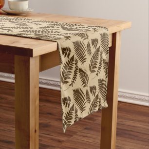Woodland Fern Pattern, Beige and Dark Brown Short Table Runner