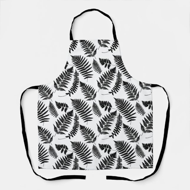 Woodland Fern Pattern, Black and White  Apron (Front)
