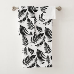 Woodland Fern Pattern, Black and White Bath Towel Set