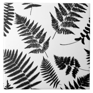 Woodland Fern Pattern, Black and White  Ceramic Tile