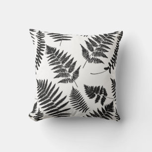 Woodland Fern Pattern, Black and White Outdoor Cushion