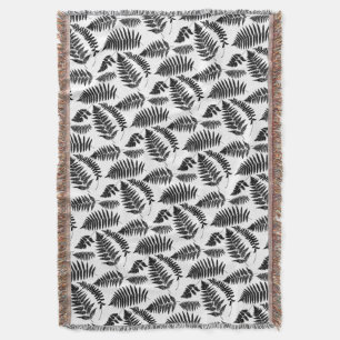 Woodland Fern Pattern, Black and White  Throw Blanket