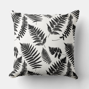 Woodland Fern Pattern, Black and White Throw Pillo Cushion