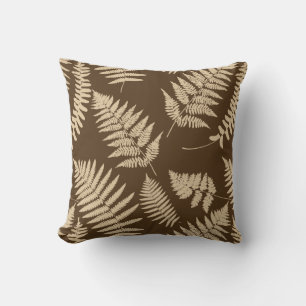 Woodland Fern Pattern, Brown and Beige Outdoor Cushion