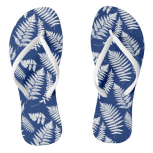 Woodland Fern Pattern, Cobalt Blue and White Thongs