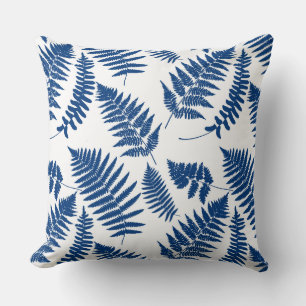 Woodland Fern Pattern, Cobalt Blue on White   Cushion