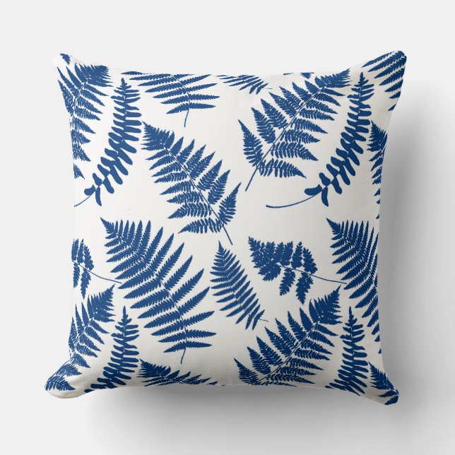 Woodland Fern Pattern, Cobalt Blue on White   Cushion (Front)
