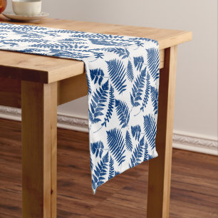 Woodland Fern Pattern, Cobalt Blue on White Short Table Runner