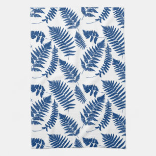 Woodland Fern Pattern, Cobalt Blue on White  Tea Towel