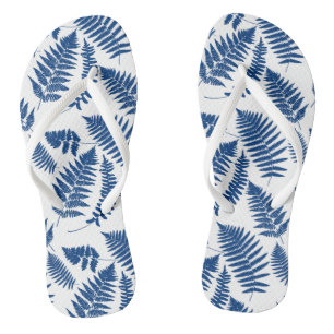 Woodland Fern Pattern, Cobalt Blue on White  Thongs