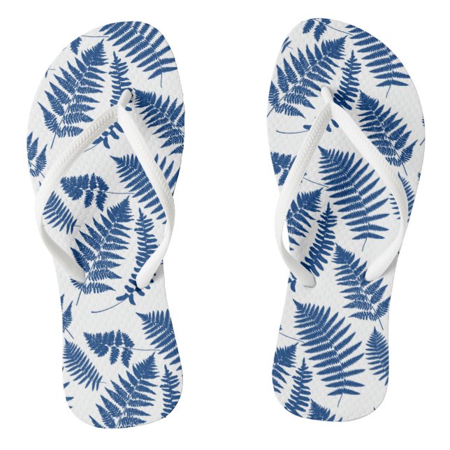 Woodland Fern Pattern, Cobalt Blue on White  Thongs (Footbed)