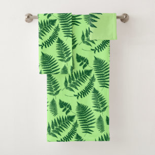 Woodland Fern Pattern, Emerald and Light Green Bath Towel Set