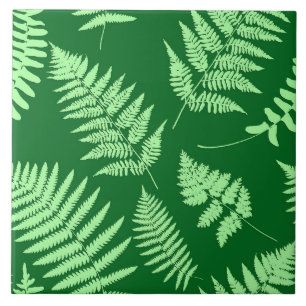 Woodland Fern Pattern, Emerald and Light Green  Ce Ceramic Tile