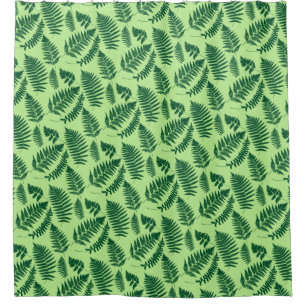 Woodland Fern Pattern, Emerald and Light Green Shower Curtain