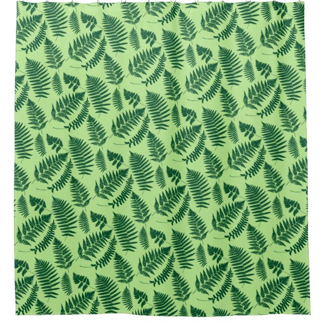 Woodland Fern Pattern, Emerald and Light Green Shower Curtain (Front)