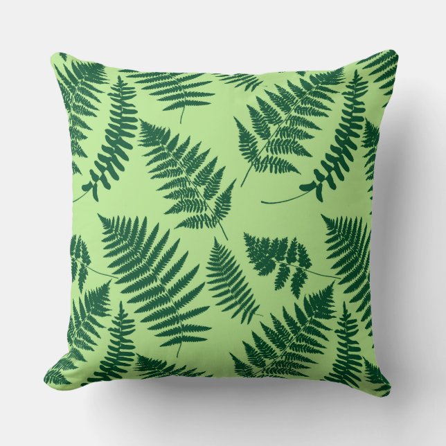 Woodland Fern Pattern, Emerald and Light Green Thr Cushion (Front)