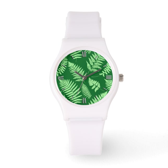 Woodland Fern Pattern, Emerald and Light Green  Watch (Front)