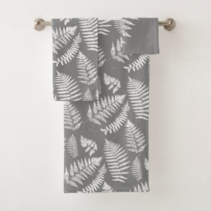 Woodland Fern Pattern, Grey / Grey and White Bath Towel Set