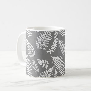 Woodland Fern Pattern, Grey / Grey and White Coffee Mug