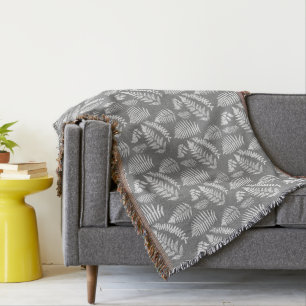 Woodland Fern Pattern, Grey / Grey and White Throw Blanket