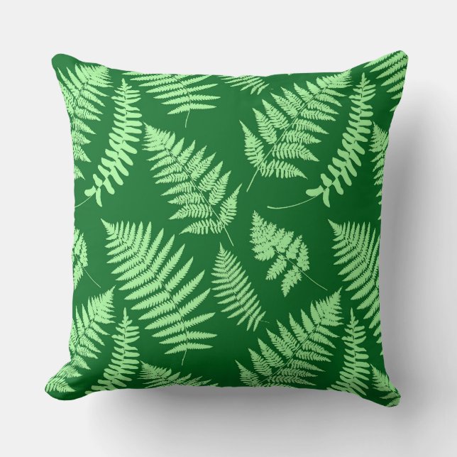Woodland Fern Pattern, Light and Dark Green Cushion (Front)