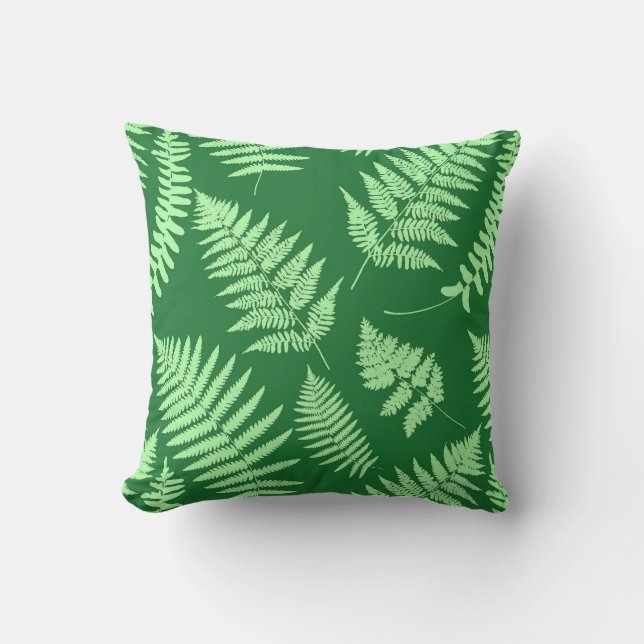 Woodland Fern Pattern, Light and Dark Green  Cushion (Front)