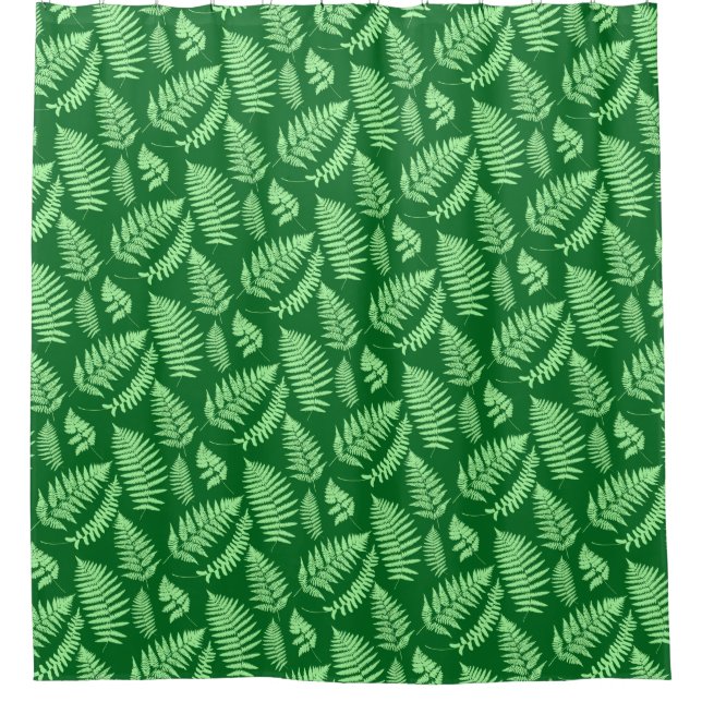 Woodland Fern Pattern, Light and Dark Green Shower Curtain (Front)