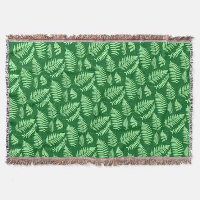 Woodland Fern Pattern, Light and Dark Green Throw Blanket (Front)