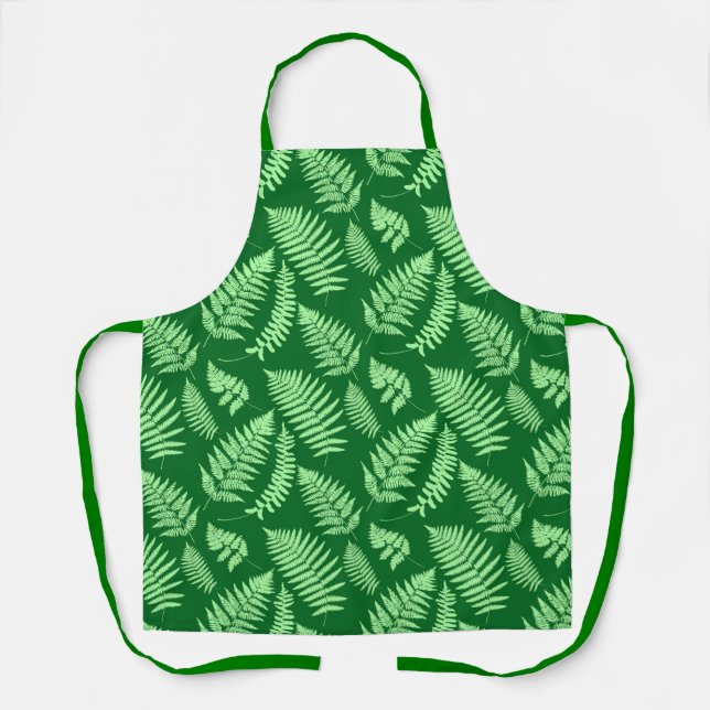 Woodland Fern Pattern, Light Green and  Emerald Apron (Front)