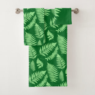 Woodland Fern Pattern, Light Green and  Emerald Bath Towel Set