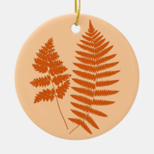Woodland Fern Pattern, Mandarin & Light Orange Ceramic Ornament