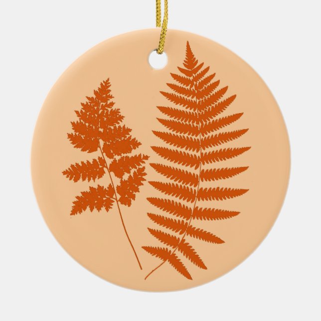 Woodland Fern Pattern, Mandarin & Light Orange     Ceramic Ornament (Front)