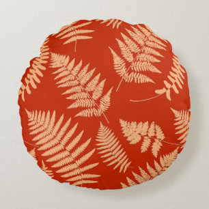 Woodland Fern Pattern, Mandarin Orange Round Cushion