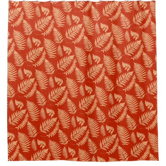 Woodland Fern Pattern, Mandarin Orange Shower Curtain (Front)
