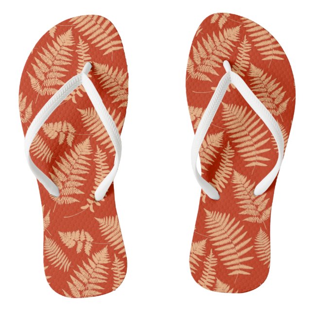 Woodland Fern Pattern, Mandarin Orange Thongs (Footbed)