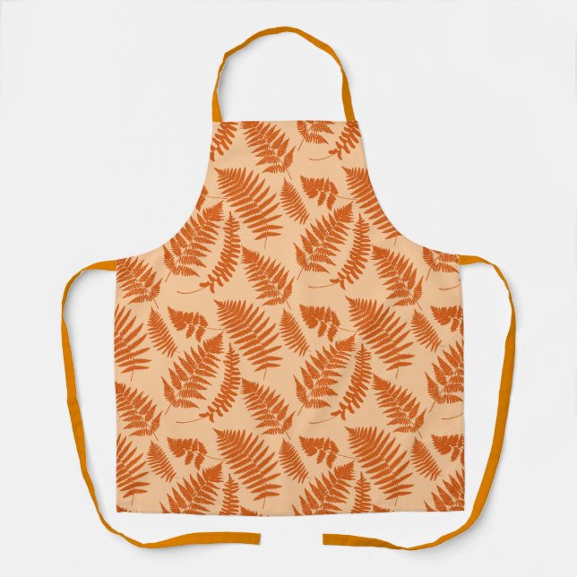 Woodland Fern Pattern, Pastel Orange Apron (Front)
