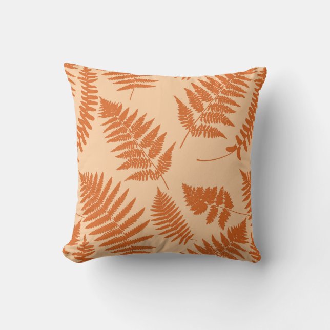 Woodland Fern Pattern, Pastel Orange Cushion (Front)