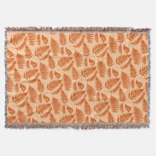 Woodland Fern Pattern, Pastel Orange Throw Blanket (Front)