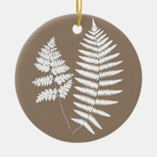 Woodland Fern Pattern, Taupe Tan and Cream   Ceramic Ornament