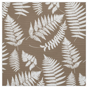 Woodland Fern Pattern, Taupe Tan and White Fabric