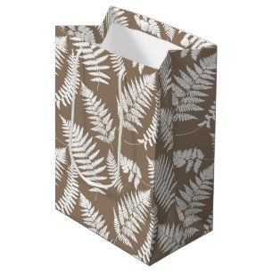 Woodland Fern Pattern, Taupe Tan and White Medium Gift Bag