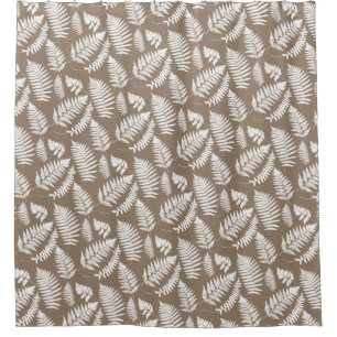 Woodland Fern Pattern, Taupe Tan and White Shower Curtain