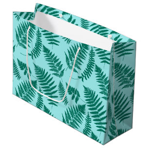 Woodland Fern Pattern, Turquoise and Aqua Large Gift Bag