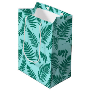 Woodland Fern Pattern, Turquoise and Aqua Medium Gift Bag