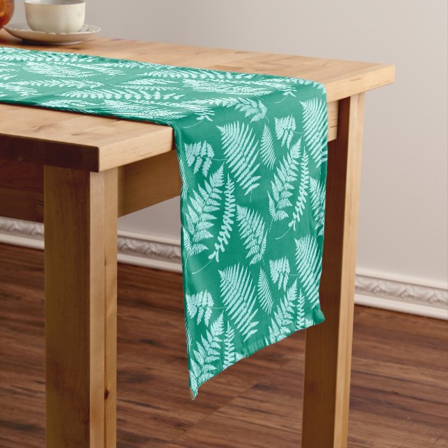 Woodland Fern Pattern, Turquoise and Aqua  Short Table Runner (In Situ)
