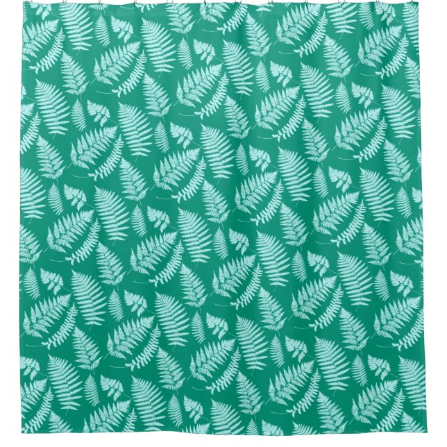 Woodland Fern Pattern, Turquoise and Aqua Shower C Curtain (Front)